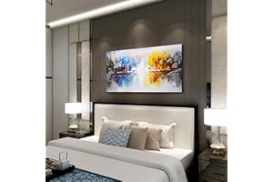 ARTLAND Framed Cityscape Modern Oil Painting on Canvas Contemporary Abstract Building Artwork Stretched Wall Art Décor for Living Room Home Decoration 24x48 inches