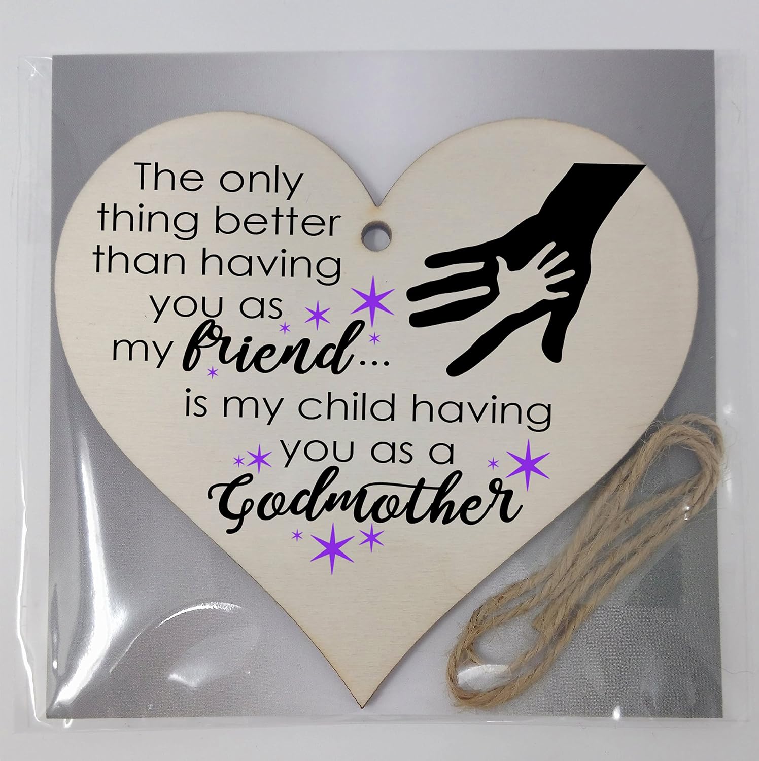 Handmade Wooden Hanging Heart Plaque Gift for Friend Godmother Loving Thoughtful Thank You Keepsake, Purple - Image 5
