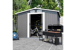 DHPM Outdoor Sheds 10FT x 8FT & Outdoor Storage Clearance, Metal Anti-Corrosion Utility Tool House with Lockable Door & Shutter Vents, Waterproof Storage Garden Shed for Backyard Lawn Patio