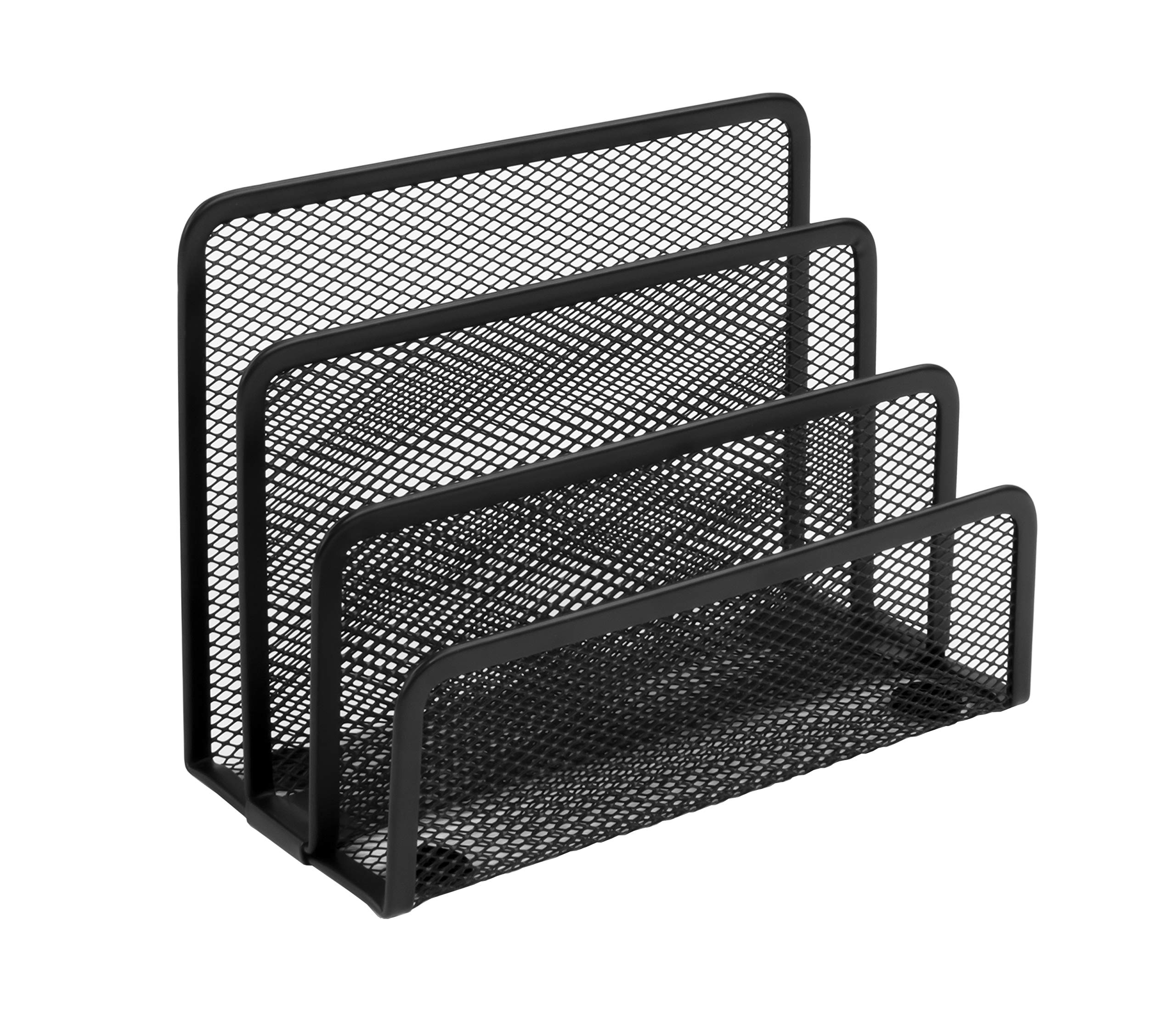 OSCO Wire Mesh Letter Holder – 3-Slot Document Organiser & Mail Sorter for Desk, Envelopes & Paperwork, Compact Desktop File Storage – Black
