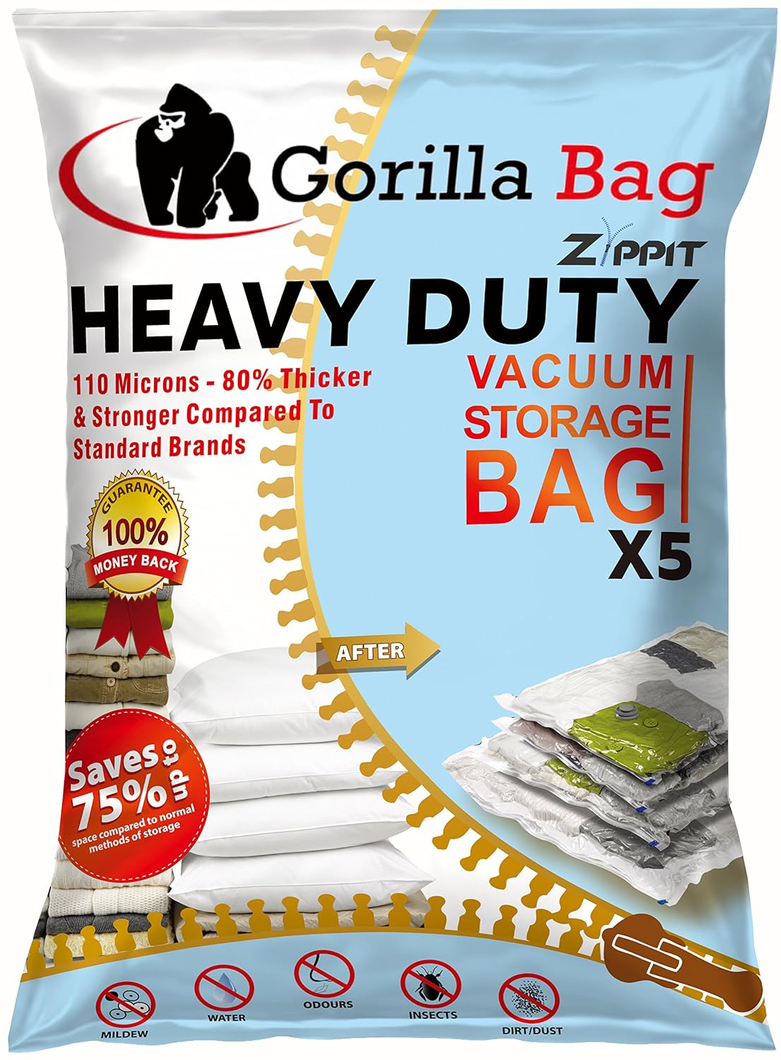 Gorilla Bags Heavy Duty 5 Vacuum Storage Clothes Extra Large 100X80cm
