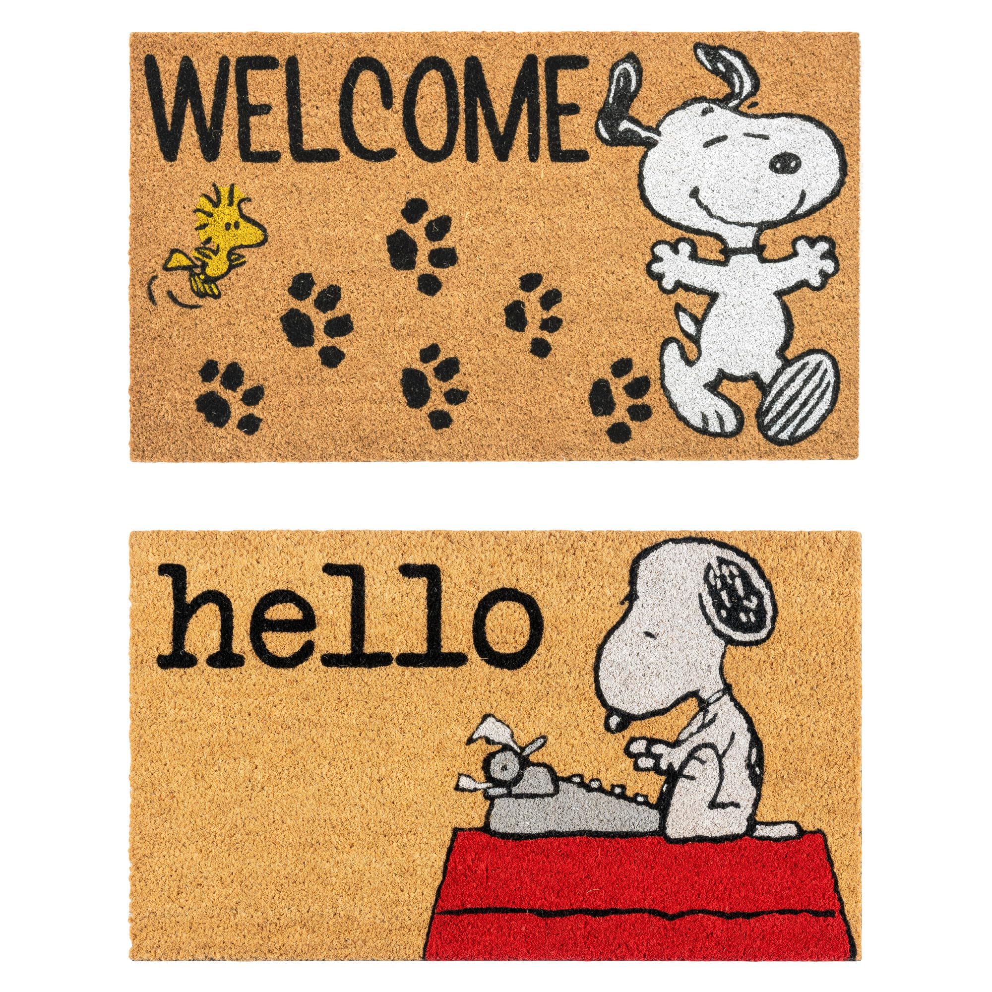 gertmenian peanuts snoopy coir doormat - 2x3 welcome mat (2-pack), ideal for high traffic areas in f