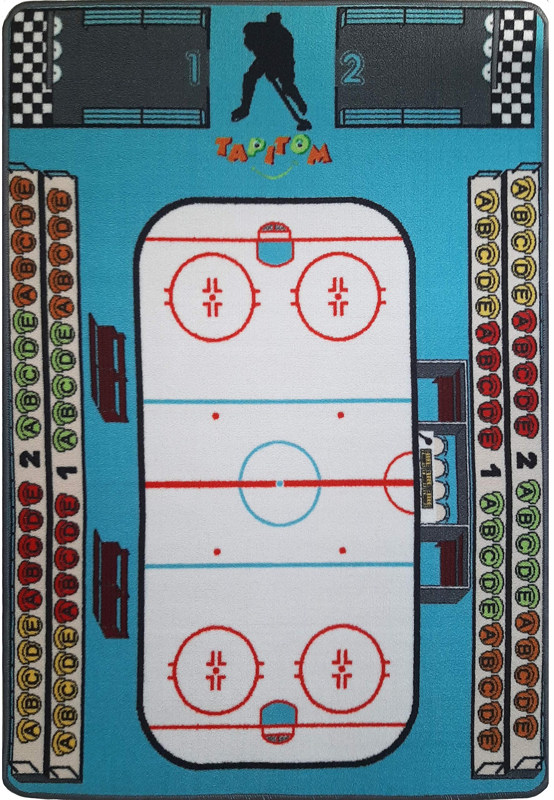 TAPITOM | Children's hockey mat - 95 x 133 cm (4,36 x 3,12 ft) | Ice rink play mat | Ice Hockey Universe Nursery Floor Mat | Non-slip, hem | CE standards