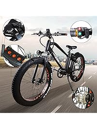 NAKTO 26" 500W Electric Bicycle Fat Tire Snow Mountain EBike Shimano 6 Speeds Gear with Removable 48V Lithium Battery,Smart Multi Function LED Display