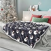 PAVILIA Premium Christmas Sherpa Throw Blanket, 60x80, Grey Snowman Cozy Fleece Holiday Blanket, Reversible Plush Winter Throw for Couch & Bed, Ultra Soft Warm Christmas