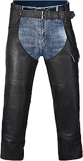HWK Motorcycle Leather Chaps Pants Biker Cowboy Riding Racing Black Genuine Leather Chap
