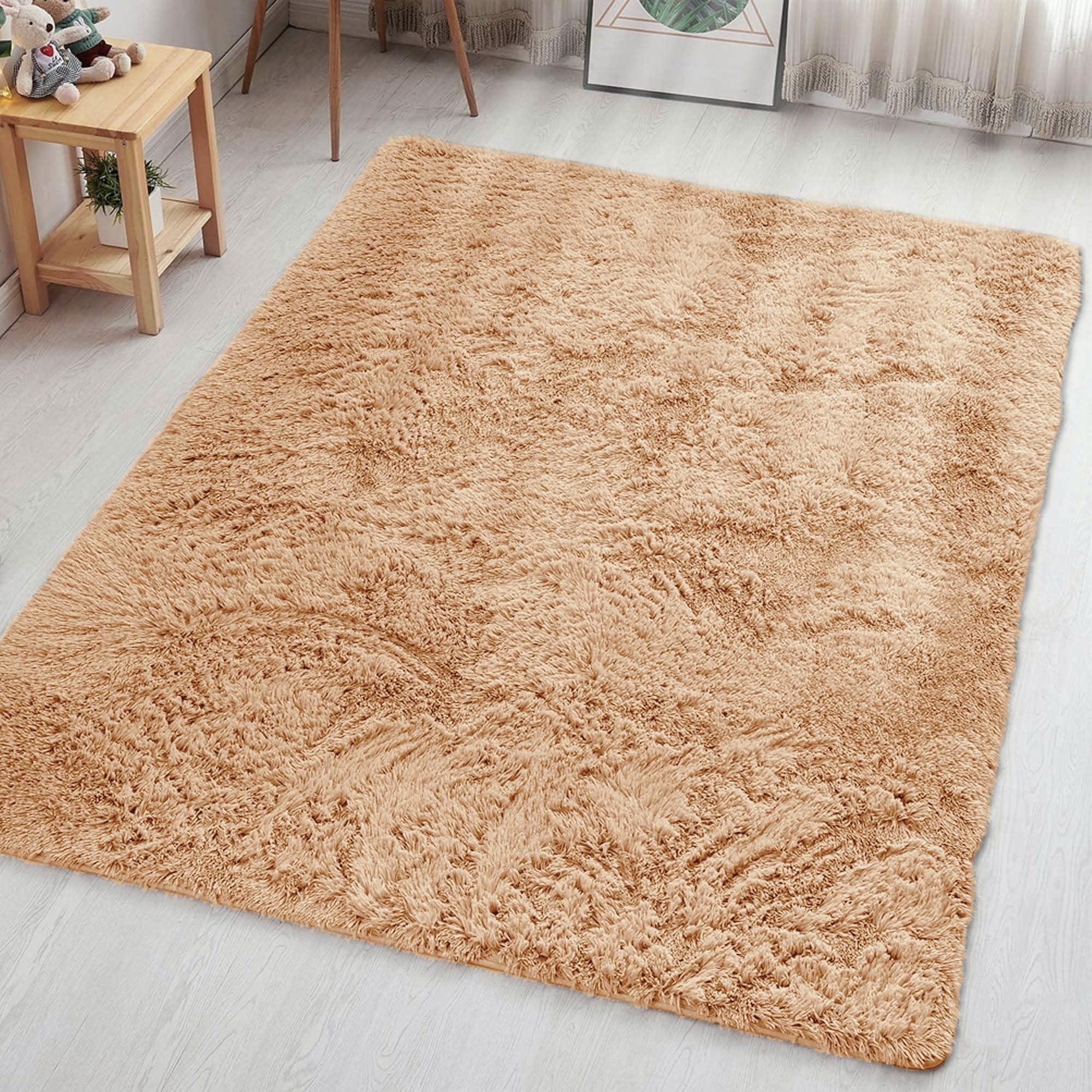 Aspire Homeware Fluffy Bedroom Rug – Beige Area Rugs 80x150 cm for Living Room Large Bedroom Runner Plush Carpet Modern Soft Shaggy Pile Faux Fur Rug for Home