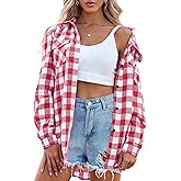 Zeagoo Womens Plaid Shirt Flannel Shirt Roll up Sleeve Top Casual Button Down Blouse