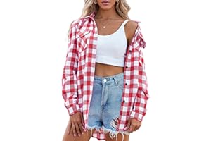 Zeagoo Womens Plus Size Flannel Shirts Plaid Shirts Long Sleeves Casual Button Down Collared Shacket Tops