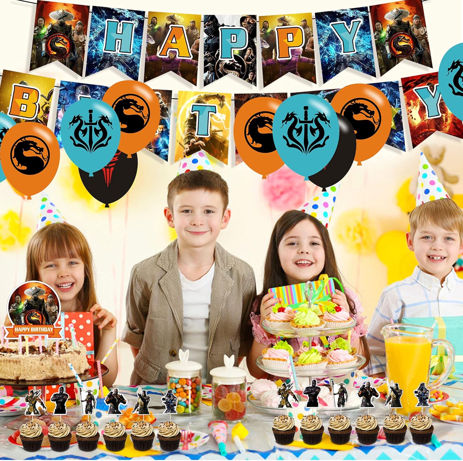 Mortal Kombat Party Decorations Mortal Kombat Birthday Party Supplies,Decorations for Mortal Kombat Includes Cake Topper Cupcake Toppers,Banner,Ballons for Mortal Kombat: Toys & Games