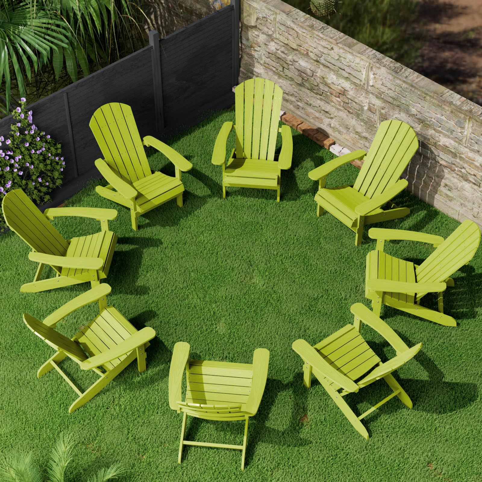 YEFU Adirondack Chairs Set of 8: Plastic Adirondack Chairs - Patio Chairs with Wood Texture - Outdoor Chair HIPS - Lawn Fire Pit Deck Porch Garden Chairs for Adults(Kelly Green) Image