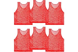 RAINFLOW Red Pinnies Soccer Pennies - Set of 6 Team Practice Jersey for Child Youth Teen Adult,Pennies for Sports Youth,Nylon Large Mesh Lightweight Scrimmage Vest