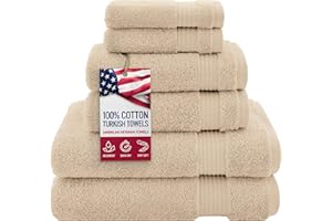 American Veteran Towel, 100% Cotton Turkish 6 Piece Towel Set, Luxury Towels Set of 6 for Bathroom Essentials, 2 Bath Towels 2 Hand Towels 2 Washcloths, Beige
