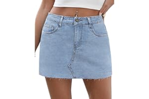 YEWFIRM Denim Skort Skirts for Women Low Waisted Stretchy Mini Jean Skirt Casual Cute Going Out Skorts with Pockets Raw Hem