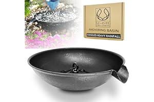 U-nitt 12" Spill Bowl Downspout Catch Basin for Rain Chain Anchoring & Stake | Rainwater Collection for Roof |Gutter Catch Basin | Good for Water Fountain & Birdbath | Black | Handles Heavy Rain