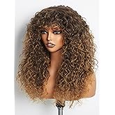 GORGIUS Veralux Blend Shaggy Haircuts Ombre Curly Wig with Bangs Honey Colored Wig Crafted with Style-Archive Technology: Premium Fiber & Remy Human Hair Blended, Realistic Look with True Scalp