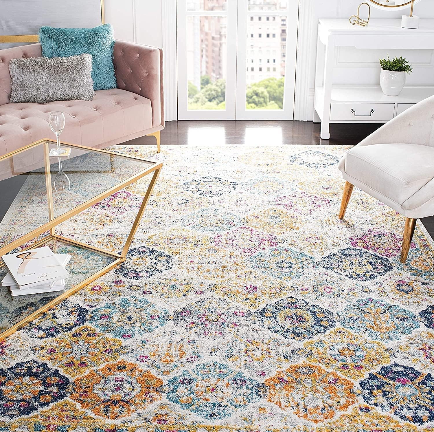 Rugs, Pads & Protectors - SAFAVIEH Madison Collection Area Rug - 9' x 12', Cream & Multi, Boho Chic Distressed Design, Non-Shedding & Easy Care, Ideal for High Traffic Areas in Living Room, Bedroom (MAD611B)