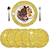 Gold Placemats Set of 4 Gold Glitter Sparkle Placemats for Kitchen Glitter Sequins Table Mats Place Mats for Kids Chrismats Placemats for Weeding Party -15.0 inch