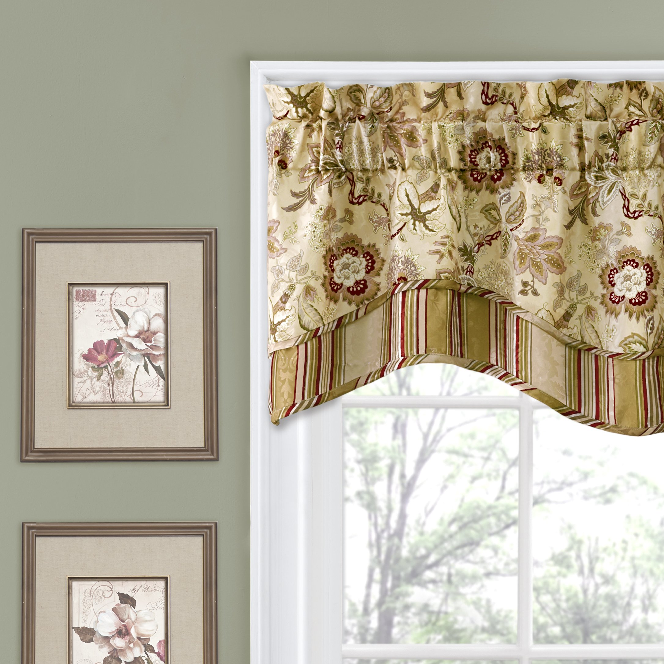 Traditions By Waverly 14312052016ANT Navarra Floral Window Valance 52" x 16" Antique