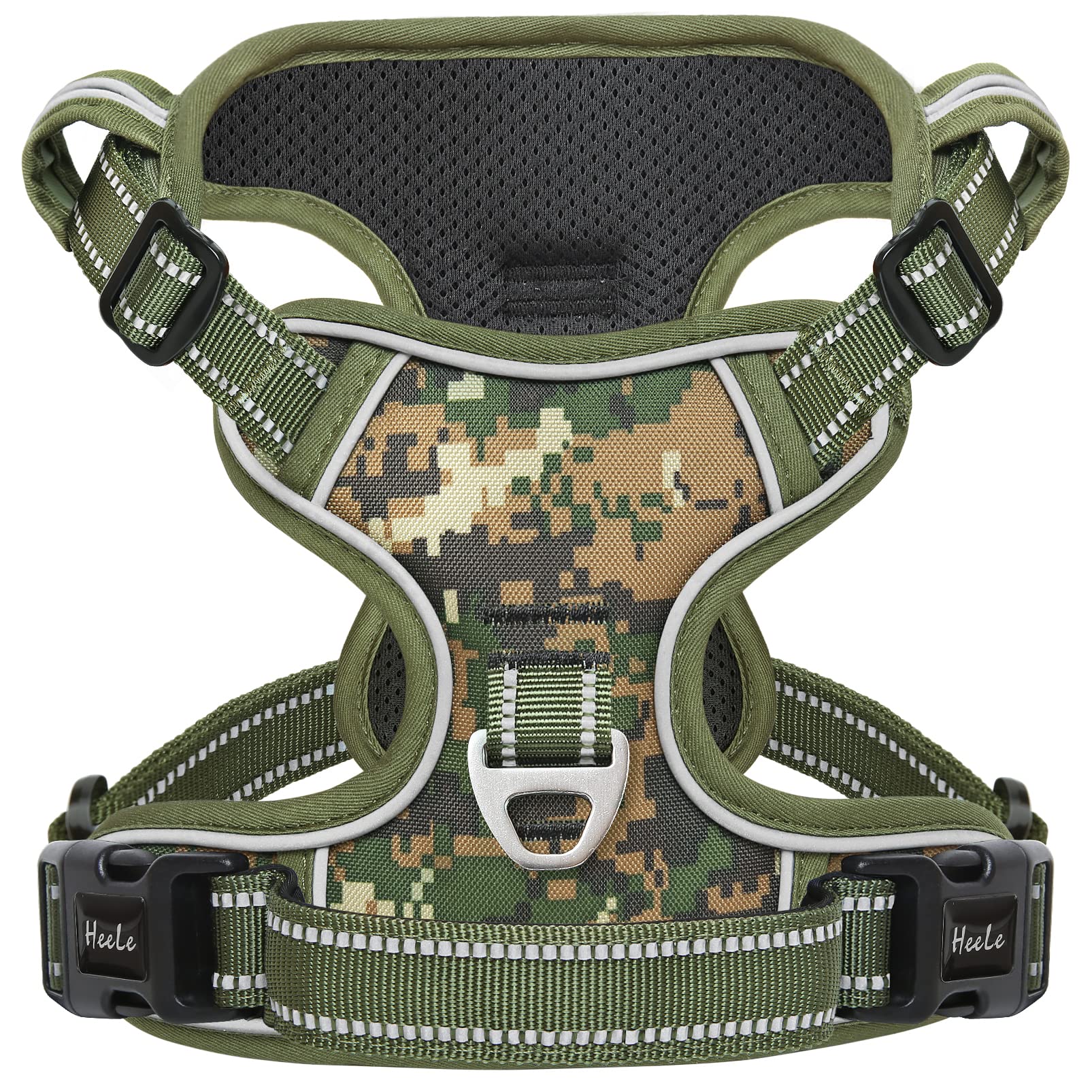 HEELE Dog Harness No Pull Adjustable Padded Reflective Harness with Handle for Walking Training, Pet Harness Camouflage, Camo Green, S
