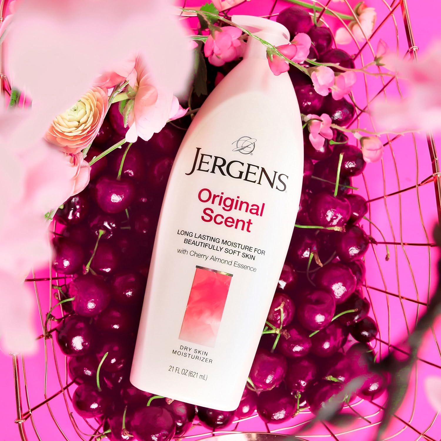 Jergens Original Scent Dry Skin Moisturizer, 32 Ounce Body Lotion, with Hydralucence blend and Cherry Almond Essence, for Long Lasting Skin Hydration : Body Lotions : Beauty
