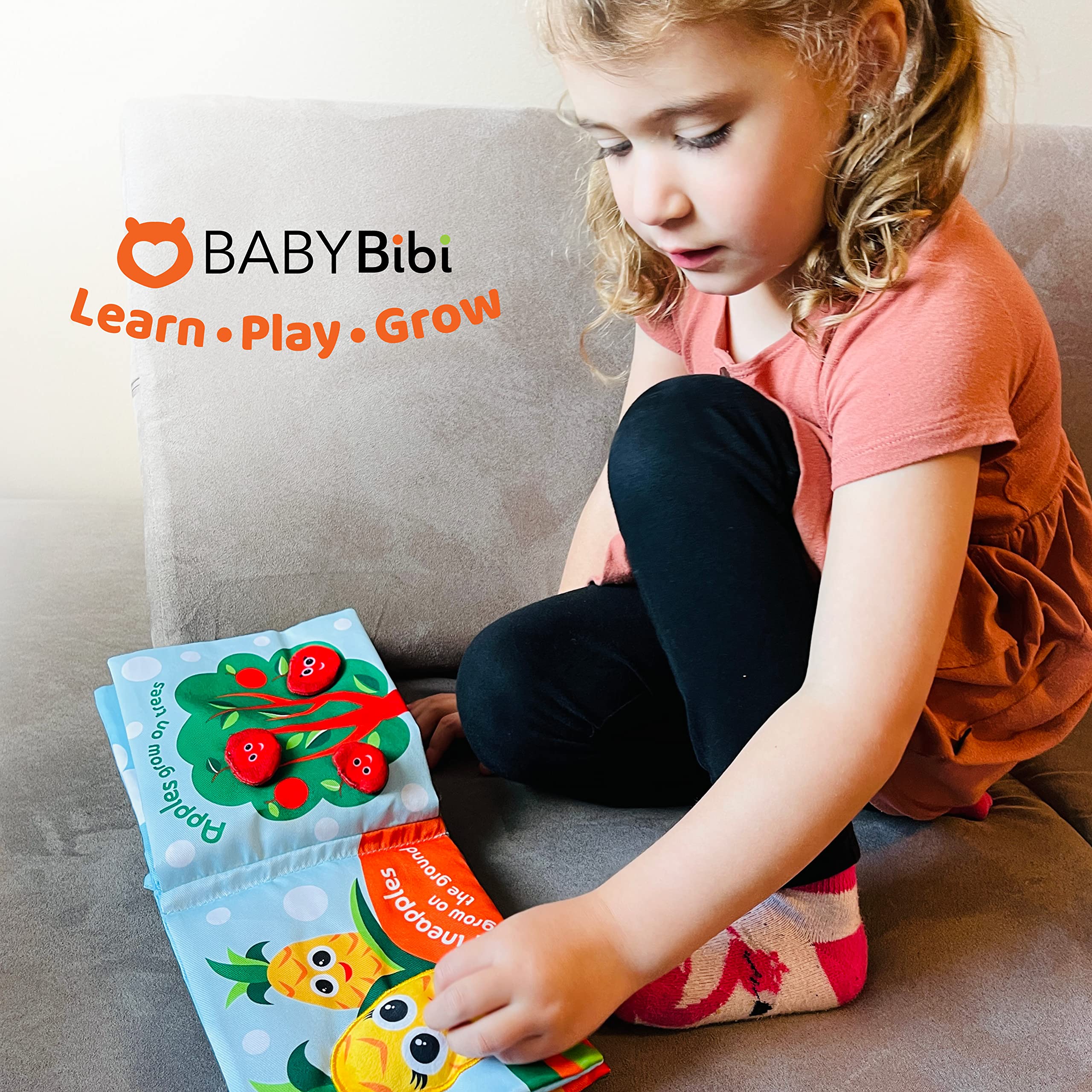 Soft Baby Book, ''Where Veggies & Fruits Come from''. Interactive Teething Infant Book, Touch & Feel, Crinkle Cloth Book for Babies 3 Months+