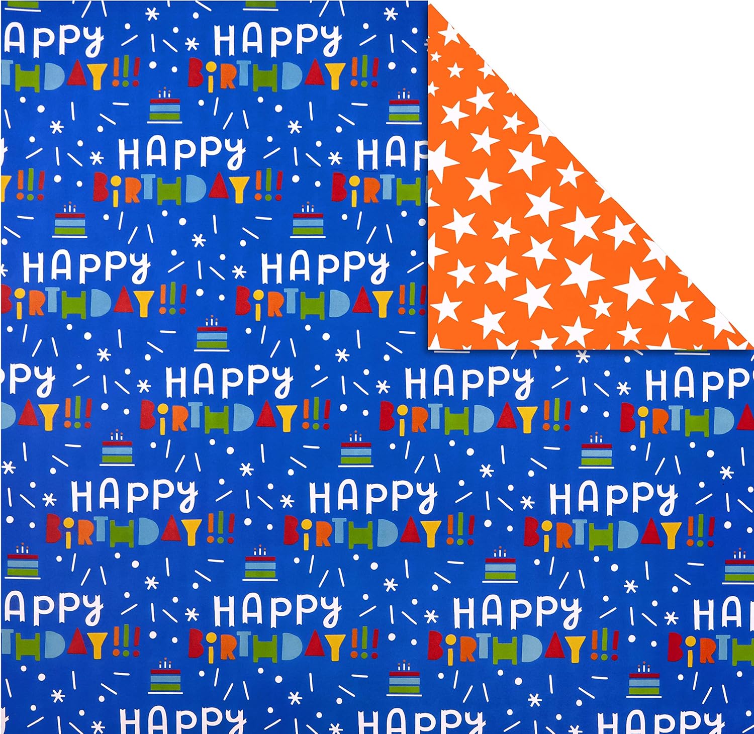 Hallmark All Occasion Reversible Wrapping Paper Bundle - Kids Birthday (3 Rolls - 75 sq. ft. ttl) Balloons, Stars, Cupcakes, Blue Stripes, Solid Red: Kitchen & Dining
