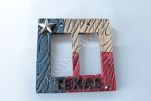 Western Cowboy Texas Flag Star Switch Plate Covers Electric Outlet Rustic Wood Look Decor (Double Rocker)