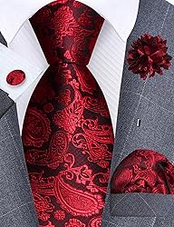 GUSLESON Red Tie for Wedding Mens Silk Paisley