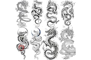 TASROI 8 Sheets Cool Dragon Temporary Tattoos For Men Women Adults, Black Realistic Dragon Tattoo Sticker Half Arm Sleeve, Waterproof Tribal Totem Fake Tattoos That Look Real and Long Lasting Set Kit