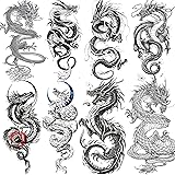 TASROI 8 Sheets Cool Dragon Temporary Tattoos For