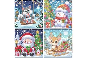 cviokrdu 4 PCS Christmas Diamond Art Kits for Kids, Christmas Diamond Art for Kids Ages 4 8 12, Snowman Dog Elk Gem Art Kit Crafts Beginners for Gift Home Wall Decor(6x6inch)
