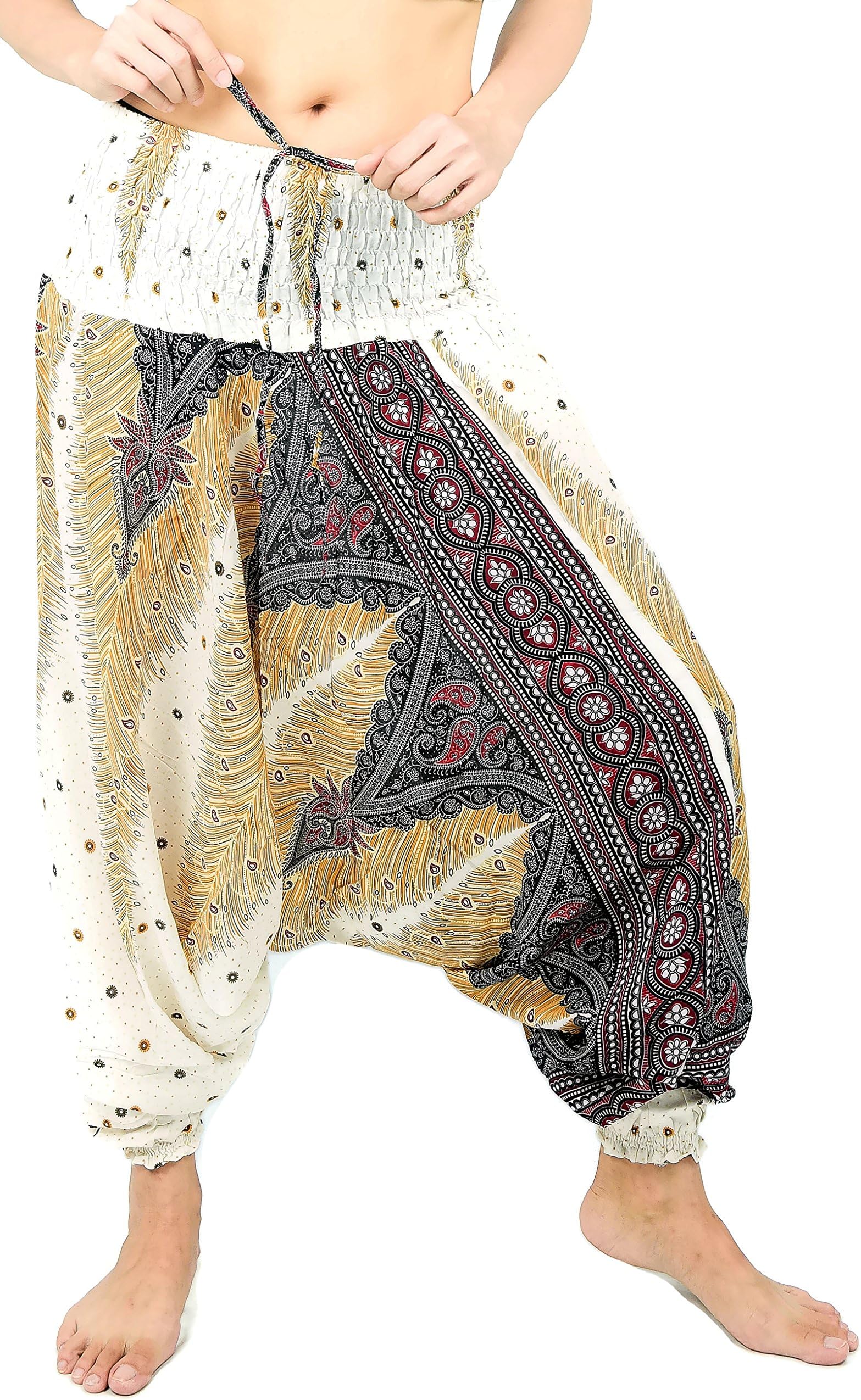 vvProud Hippie Style Bohemian Clothes Smocked Waist Rose Flower Printed Harem Pants, Perfect for Yoga, Men, Women, Free Size