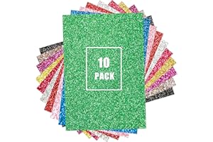 TIFEE Glitter Iron on Vinyl for T Shirts, HTV Heat Transfer Vinyl Bundle Sparkly Sheets 10 Pack 12x10 INCH with Pink Gold Green Red and Purple Easy Weed, Sparkle Shimmer Iron-on Vinyl