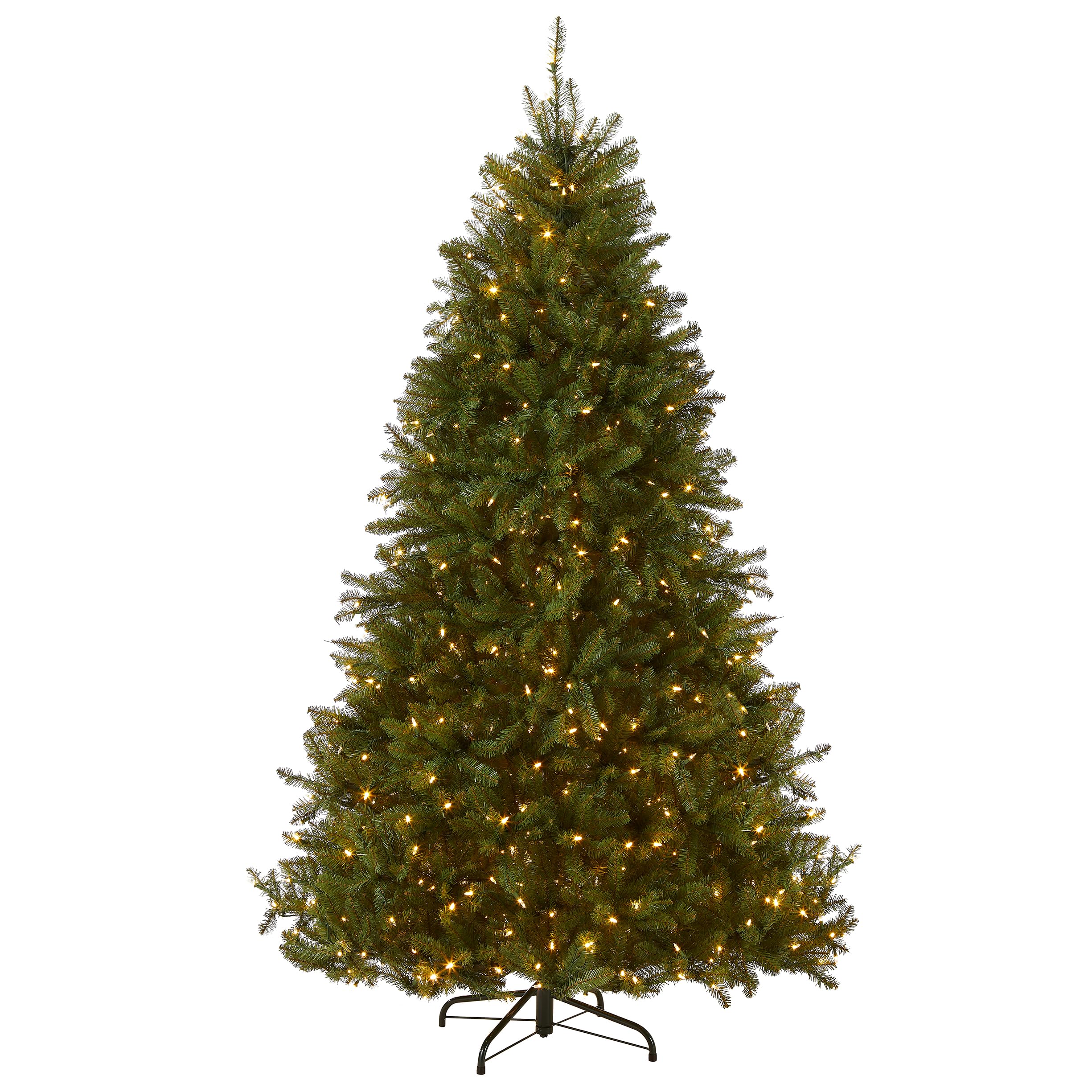 Photo 1 of National Tree Company 7.5 ft Pre-Lit Dunhill Fir Artificial Christmas Tree, 900 LED Lights, 4,029 Tips, PowerConnect, Foot Pedal, 10 Light Functions, Includes Stand, Green
