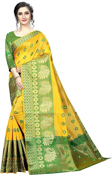 Women's Banarasi Cotton Silk Saree With Blouse Piece