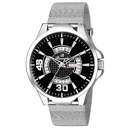 Day Date Water Resistant Analogue Black Dial Mens Watches