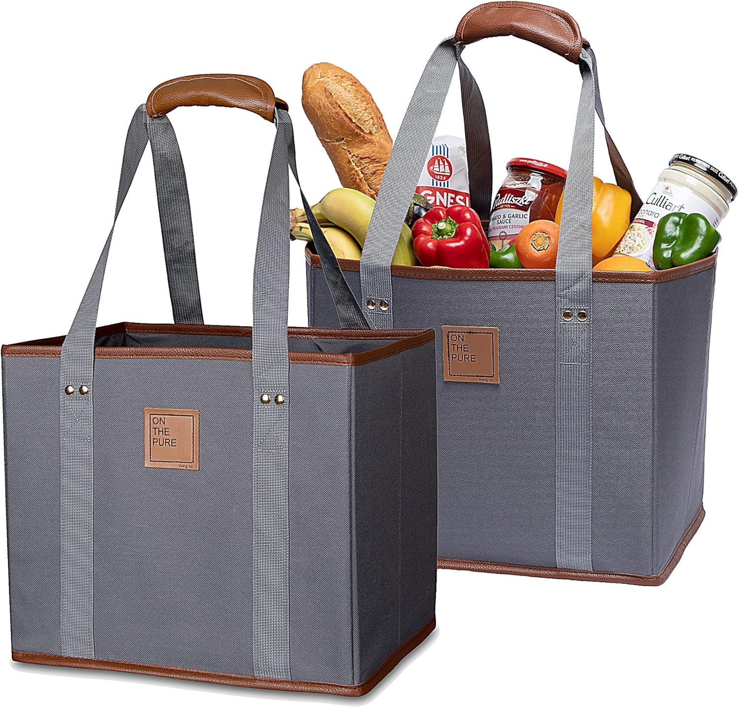 Amazon.com: Premium Reusable Grocery Shopping Tote Box Bags(Set of 2, Gray)–Waterproof, Cotton  ...