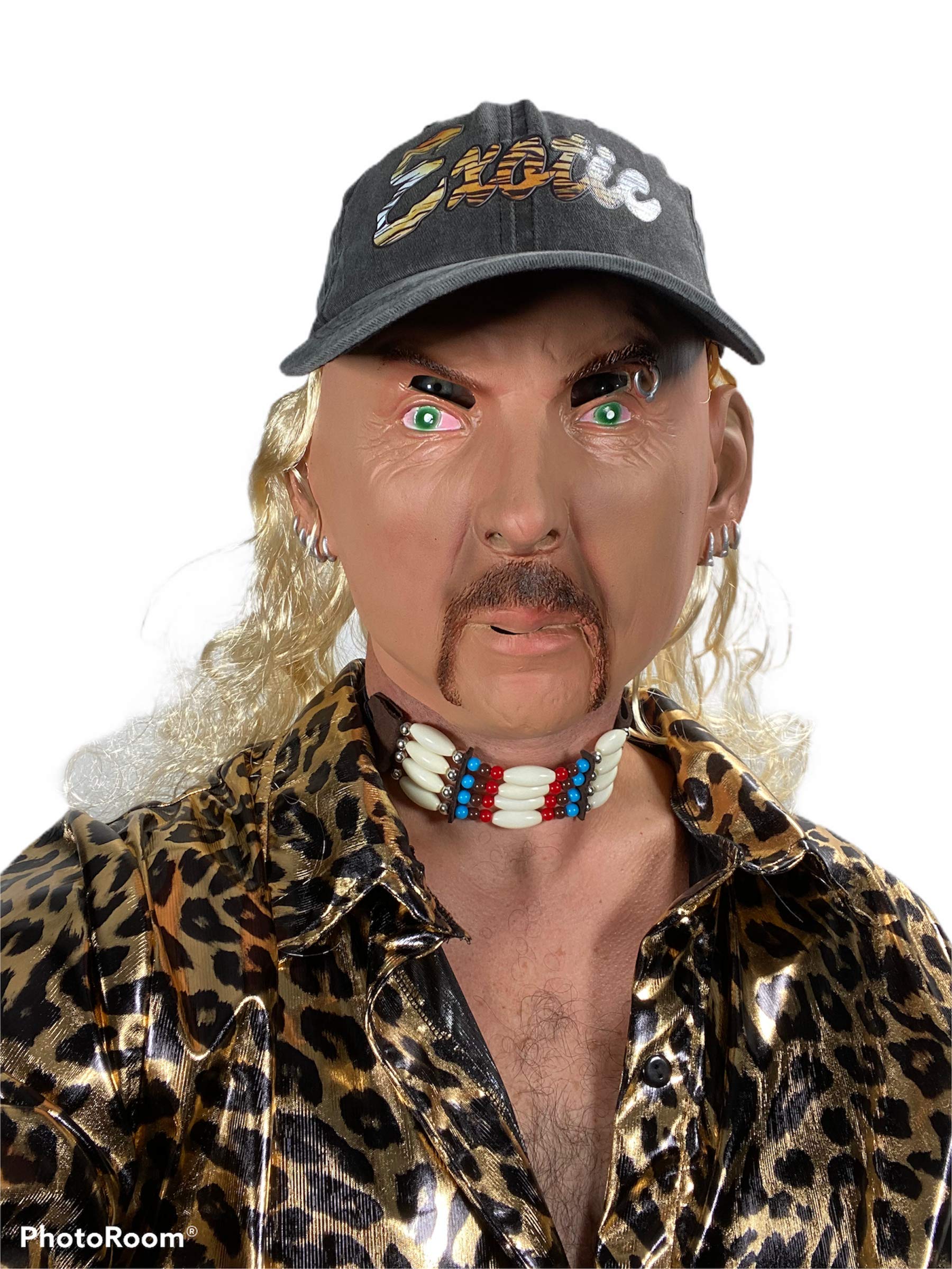 Rubber Johnnies Johnniesfx Joe Exotic Baseball Cap, Full Head Latex MASK, Tiger Keeper, USA, Logo Hat, One Size, fancy Dress