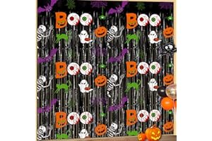 REGTEB Halloween Party Decorations Halloween Photo Backdrop Streamers, 2 Pack 3.3 x 6.6 FT Black Halloween Foil Fringe Curtain Halloween Party Decor Supplies for Birthday Classroom Window Door Indoor Outdoor