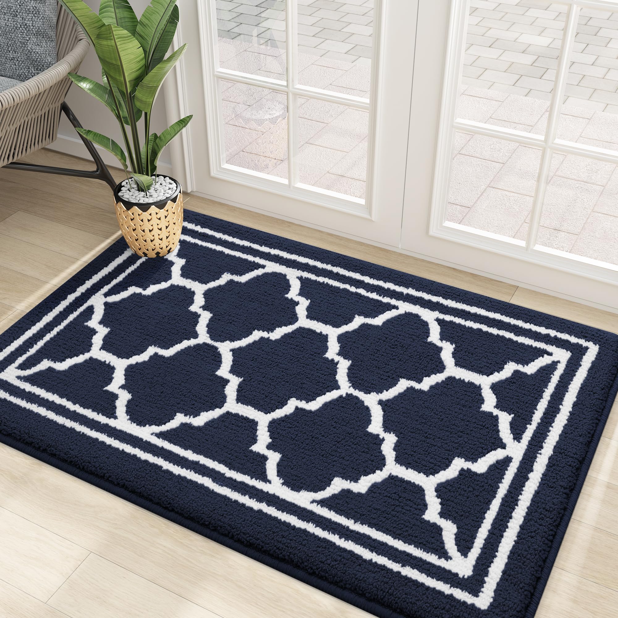 Homaxy Washable Door Mats Indoor, Dirt Trapper Mat Absorbent Non-Slip Low Profile Doormat for Entrance, Inside, Kitchen, Front Back Door, Pets and Dogs— 60 x 90 cm, Navy Blue