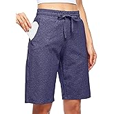 Willit Women's Shorts 10" Bermuda Cotton Long Shorts Yoga Exercise Knee Length Workout Athletic with Pockets