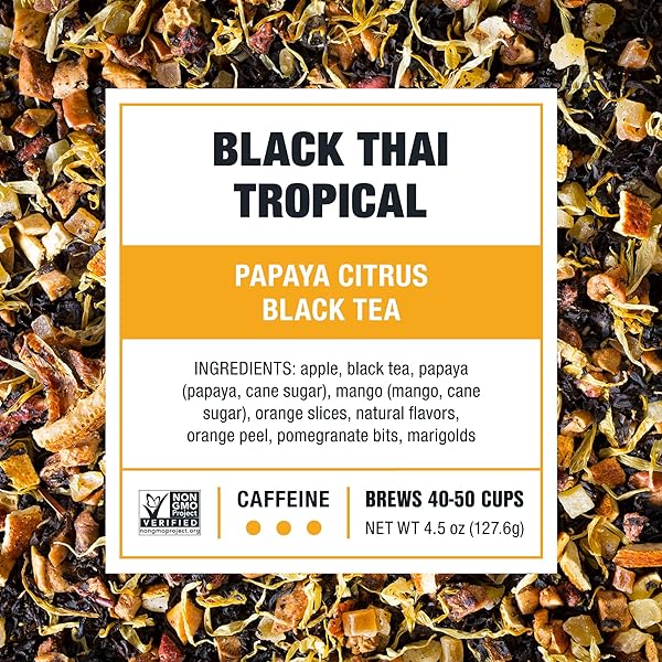 TIESTA TEA – BLACK THAI TROPICAL, LOOSE LEAF, MANGO CITRUS BLACK TEA, PREMIUM BLEND, HIGH CAFFEINATED, MAKE HOT OR ICED & BREWS UP TO 50 CUPS, 4.5OZ REFILLABLE TIN