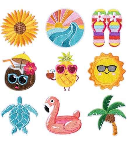 Live In The Sunshine Wave Patches - 2Pcs Embroidered Iron-On Summer Heart Patches For Clothes & Backpacks