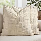 MIULEE Slubby Textured Decorative Throw Pillow Covers Beige 18x18 | Set of 2, Soft Cozy Chenille Pillows, Neutral Decor, Boho Farmhouse Modern Cushion Covers for Couch Sofa Bed Living Room