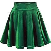EXCHIC Women's Velvet Basic Versatile Stretchy Flared High Waist Mini Skater Skirt