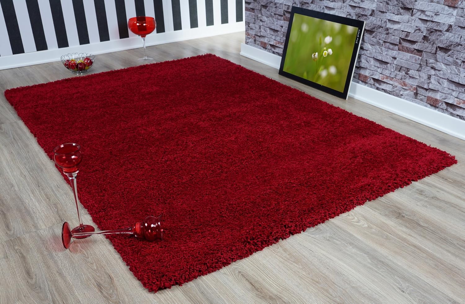 Serdim Rugs Living Room Shaggy Area Rugs, Polypropylene, RED, 120x170cm(4'x5'6), 120 x 170 cm (Rectangular)