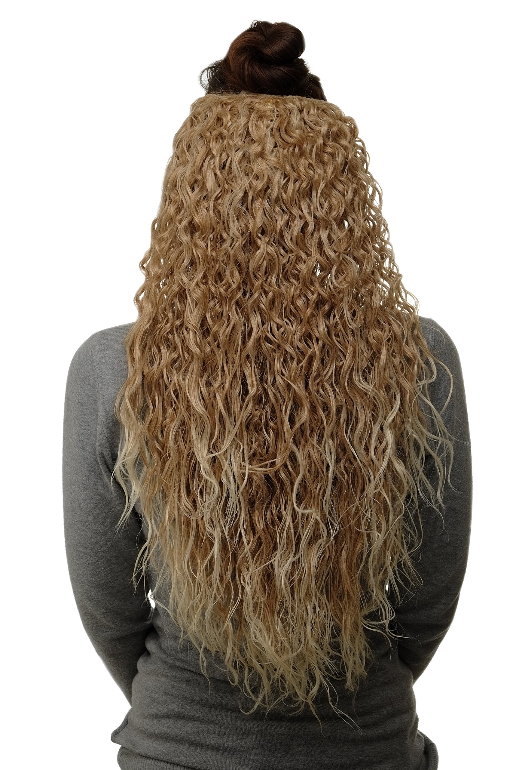 WIG ME UP H9311-27T88 Hairpiece half wig Clip-In Extension very long stringy crimpy curly shiny oily wet-look volume blond bright tips 26inch