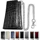 IBRO VINTAGE Motorcycle Chain Wallet for Men – Premium Cowhide Leather, RFID Tri-Fold Biker Wallet with Heavy Duty Chain for Bikers Truckers & Hunters, Credit Card Money Organizer Long Wallet | Long Trifold, RFID Blocking, Men's, Trucker Biker