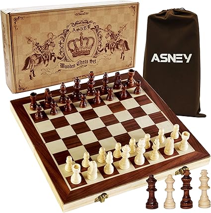 Amazon.com: Juego de ajedrez magnético mejorado de ASNEY, juego de tablero de ajedrez de madera de 15 pulgadas con piezas de ajedrez hechas a mano y ranuras de almacenamiento para niños adultos,